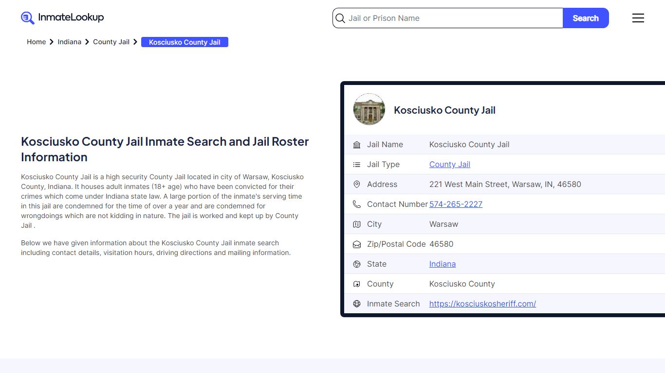Kosciusko County Jail (IN) Inmate Search Indiana - Inmate Lookup